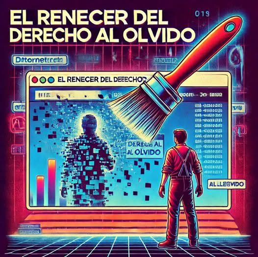 Portada del podcast «El renacer del derecho al olvido»: un pincel borra la silueta pixelada de una persona en pantalla